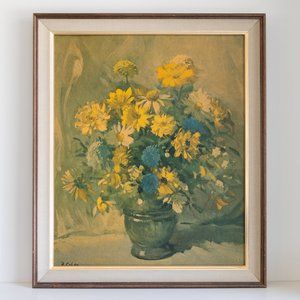 Vintage Still Life Floral Bouquet by R. Colao – Framed Canvas Panel